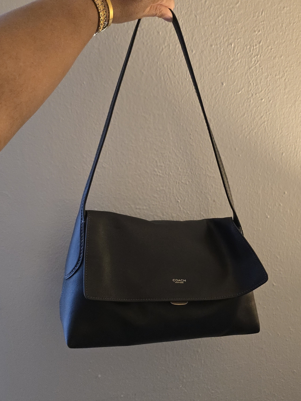 Coach Black Leather Shoulder Bag with Flap